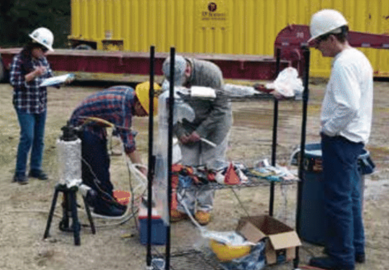 Katz Water Technologies crew in hard hats testing equipment at a field site